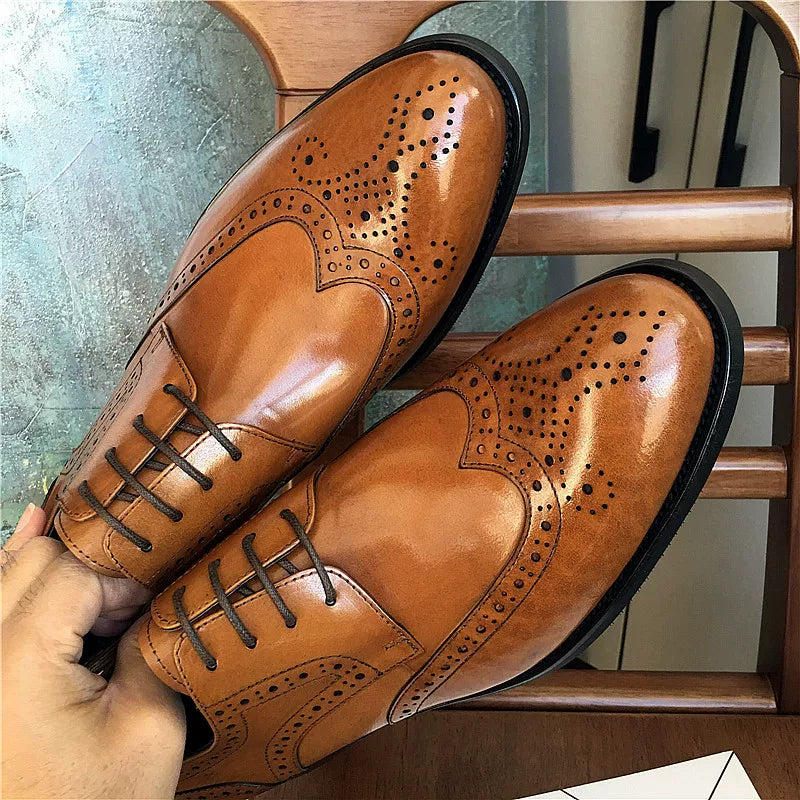 Men's Genuine Leather Wedding Shoes, Pointed Toe, British Style