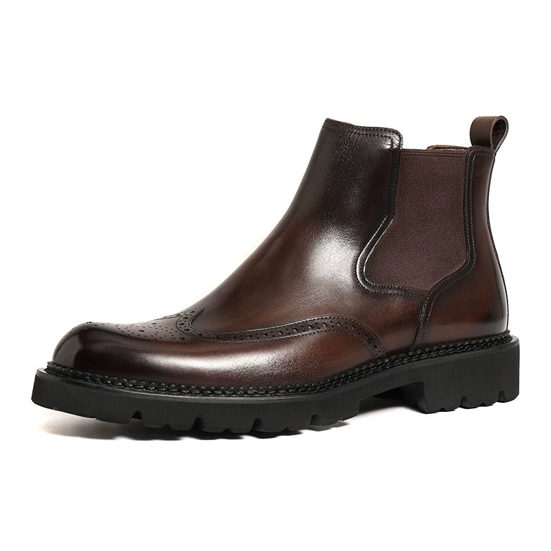 Men's Genuine Leather Chelsea Boots, Thick Sole, British Style