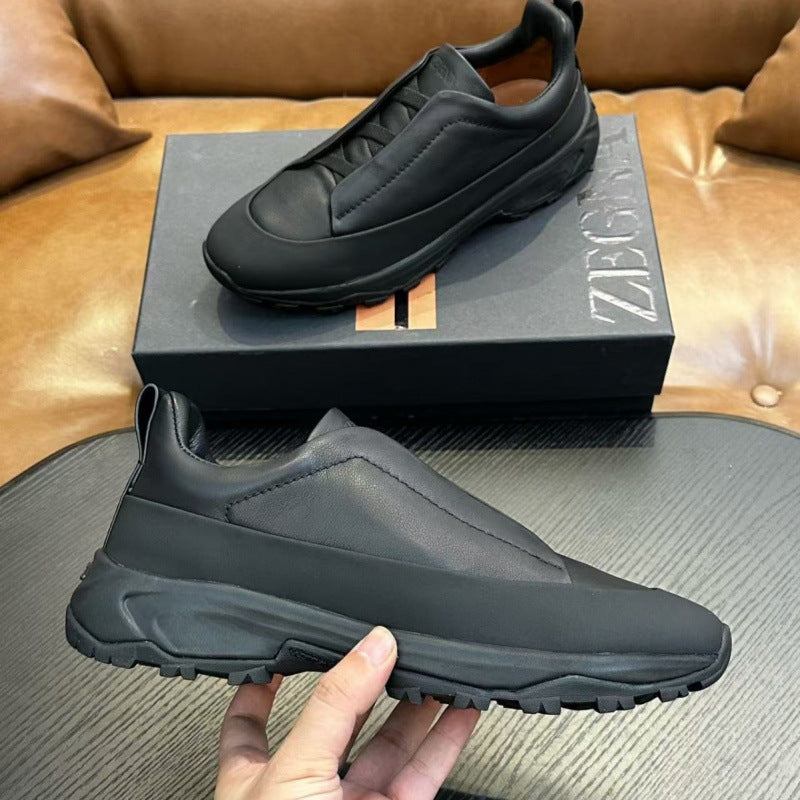 Cross-border zz men's suede casual shoes outdoor sports shoes cross elastic band thick sole light sole low ankle shoes men