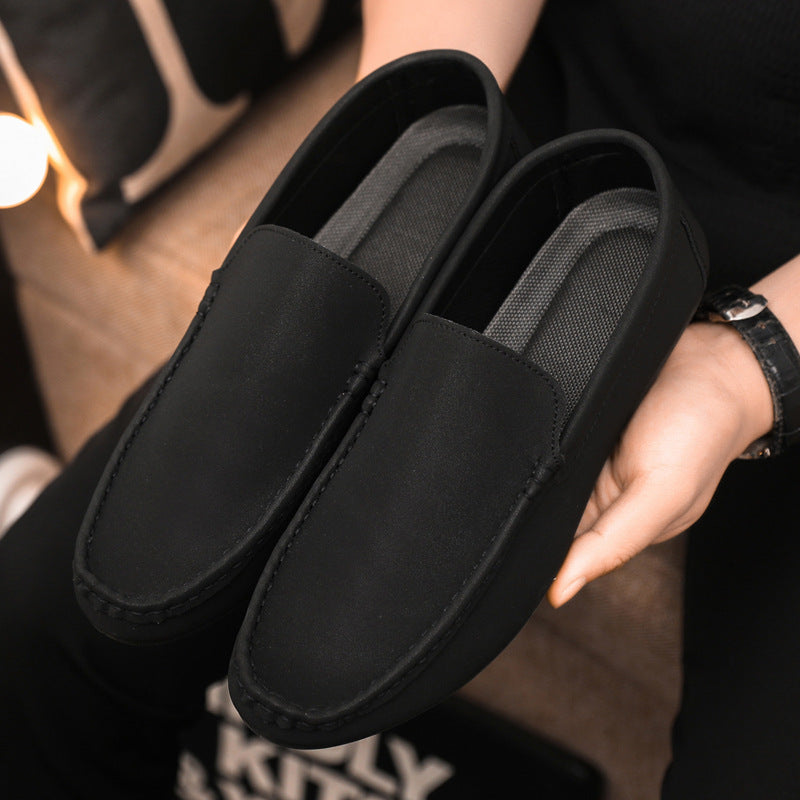 Spring and summer men's shoes low-top Doudou shoes versatile casual shoes breathable leather shoes black work shoes one pedal