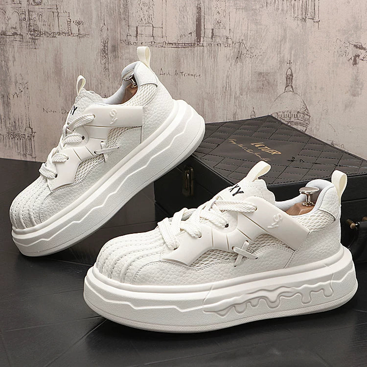Men's 2026 Spring New Height-Increasing Platform Mesh Athletic White Sneakers
