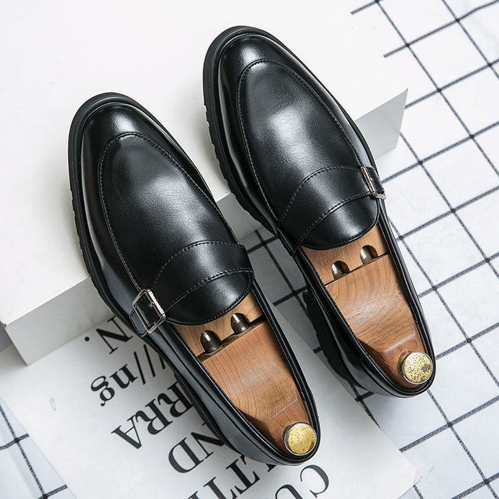 Exportplus size buckle men business casual leather shoes fashion formal wear slip-on men's shoes bla