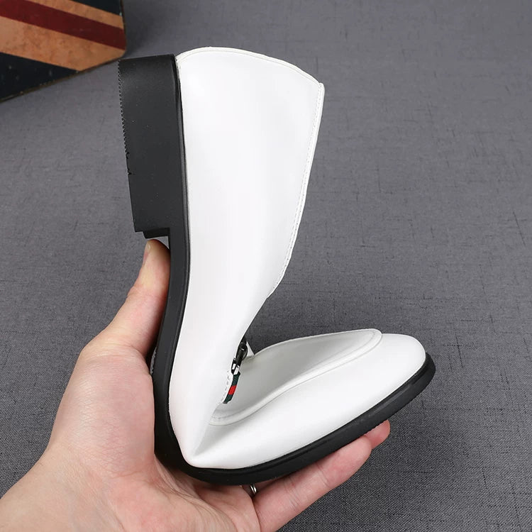 Men's White Loafers, Height Increasing, Pointed Toe