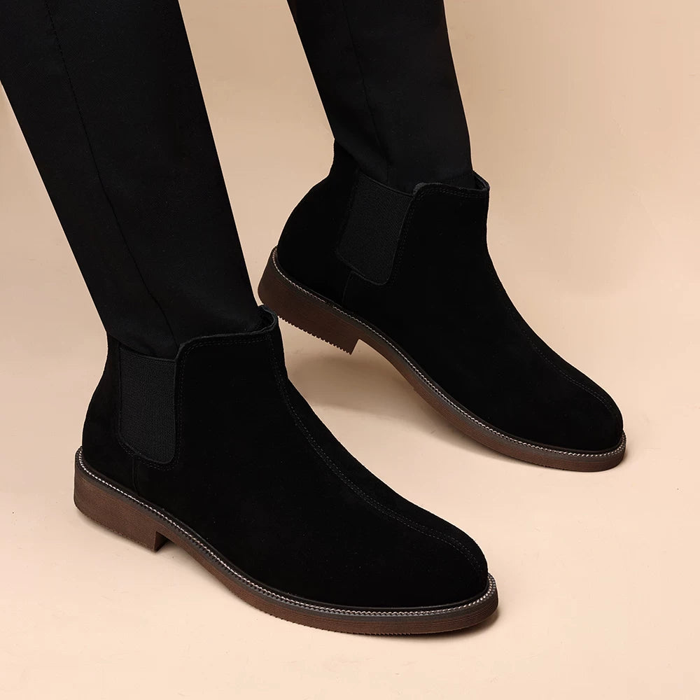 Men's Genuine Leather Chelsea Boots, Height Increasing, British Style