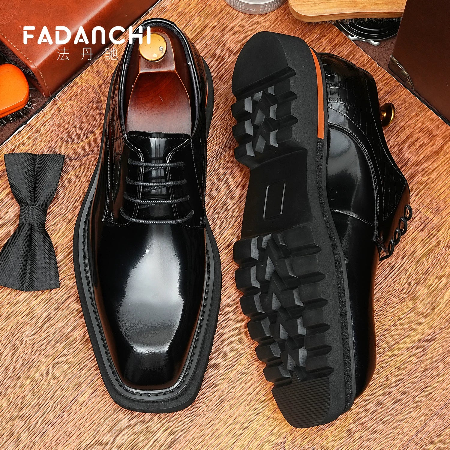 Men's Genuine Leather Derby Shoes, Height Increasing, Thick Sole