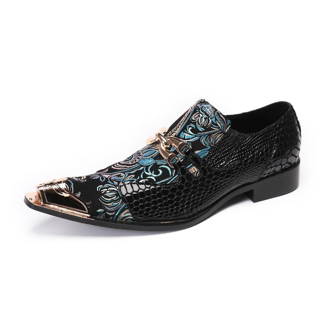 New Business Men's Leather Shoes European Style British Cowhide Square Toe Handmade Cowhide Breathable Wedding Bridegroom Oxford Embroidery