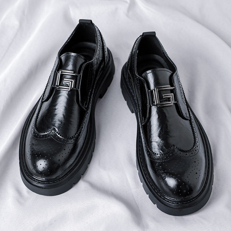 Matching suit wedding shoes men's brogue slip-on leather shoes 2026new arrival black easiest for mat 9