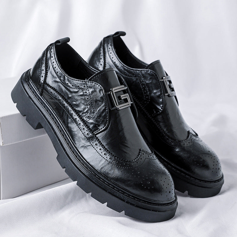 Matching suit wedding shoes men's brogue slip-on leather shoes 2026new arrival black easiest for mat 7