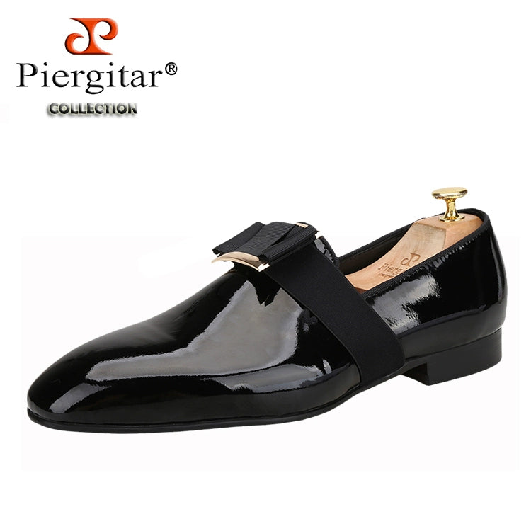 Spring and summer black patent leather square head loafers metal buckle with bow one pedal smoking shoes yuppie style