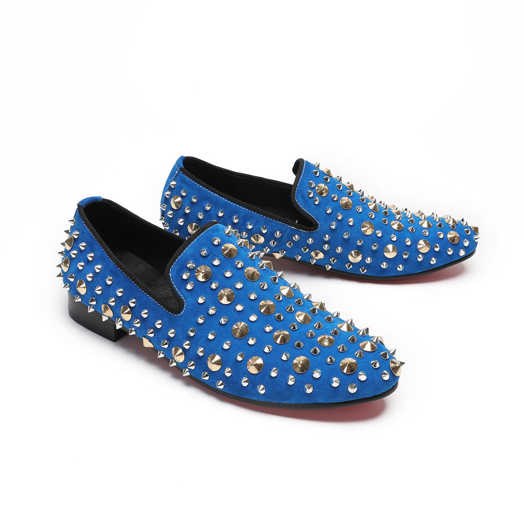 European Station Blue Sneakers Men's Quality Leather Shoes Rivet Platform Cowhide Fashion Casual Lace-Up Trendy Shoes Brand Shoes