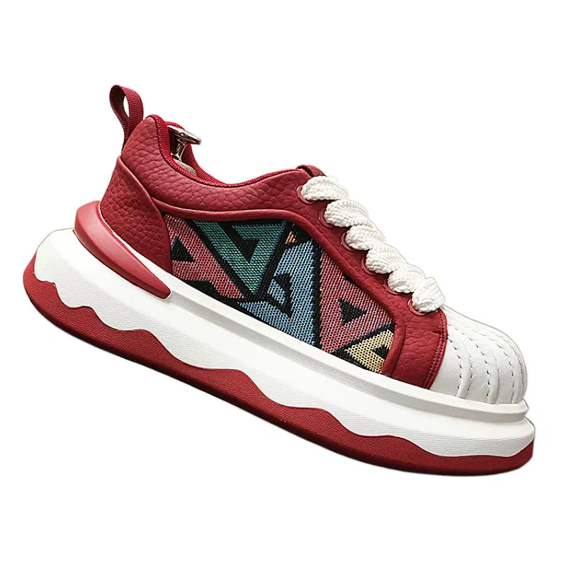 Men's 2026 New Platform Lace-Up Low-Top Color-Block Casual Skate Shoes