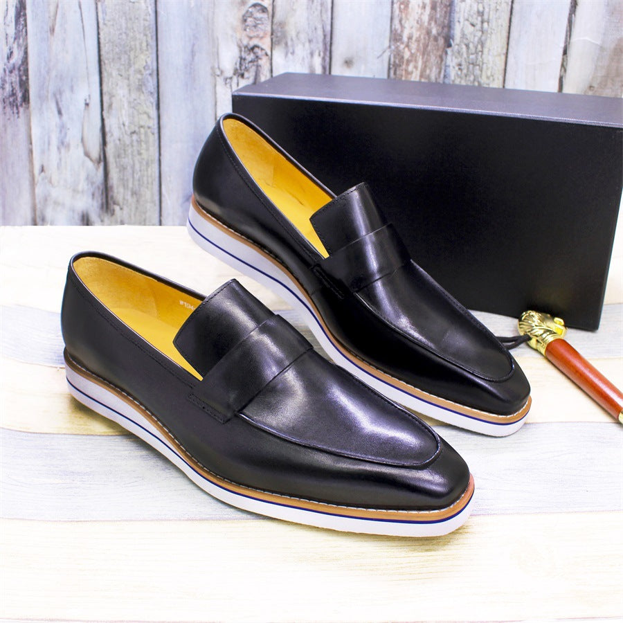Guangzhou Men's Shoes Men's Leather Handmade Casual Shoes Lightweight and Comfortable Flat Loafers Slip-on Men's Shoes