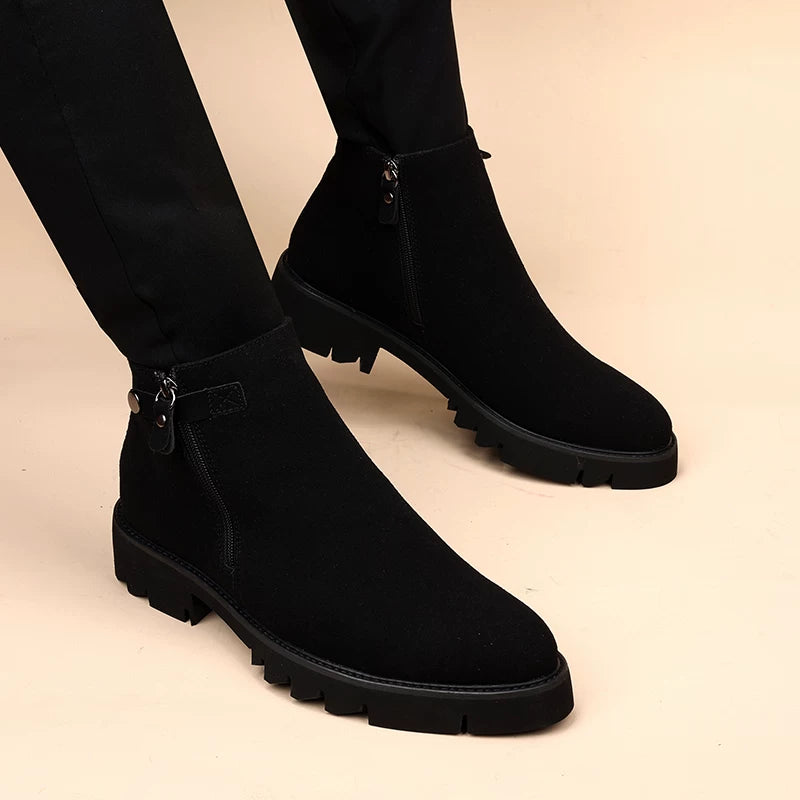 Men's Suede Martin Boots, Height Increasing, Thick Sole