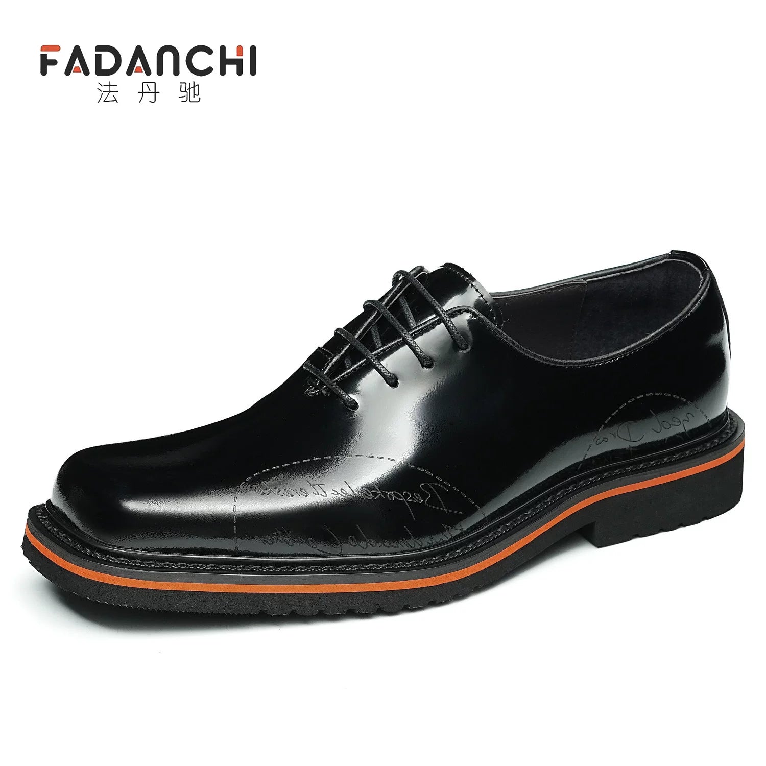 Men's Genuine Leather Oxford Shoes, Square Toe, Glossy