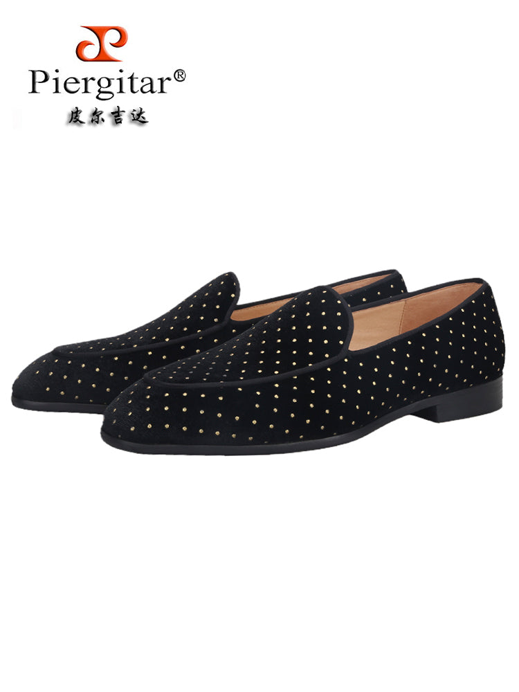Summer new style breathable leather lining men's slip-on loafers red sole shoes European and American style small gold dot smoking shoes