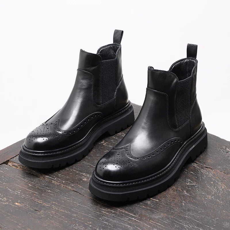 Men's Genuine Leather Chelsea Boots, Height Increasing, Thick Sole