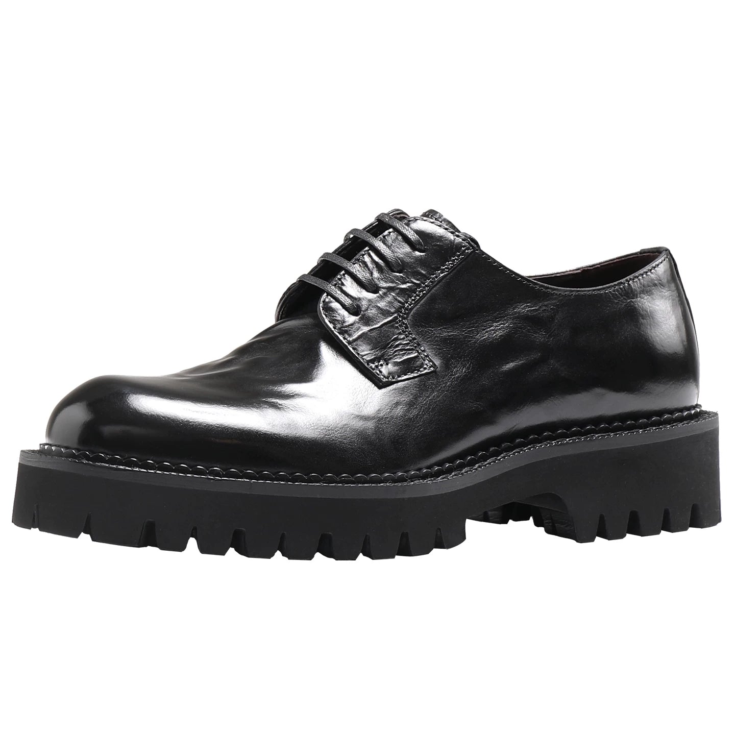 Men's Black Genuine Leather Derby Shoes, Height Increasing, Thick Sole