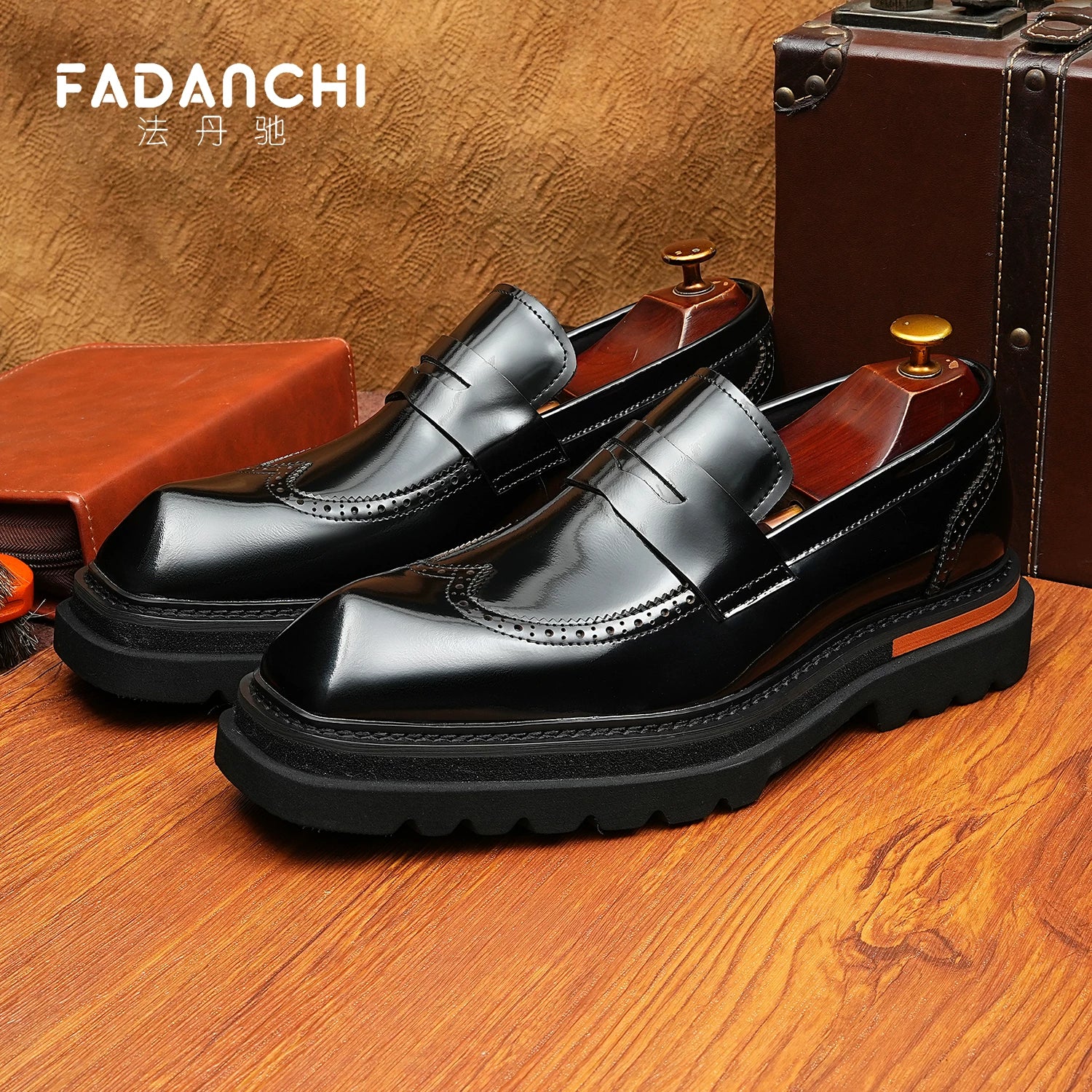 Men's Genuine Leather Loafers, Height Increasing, Thick Sole