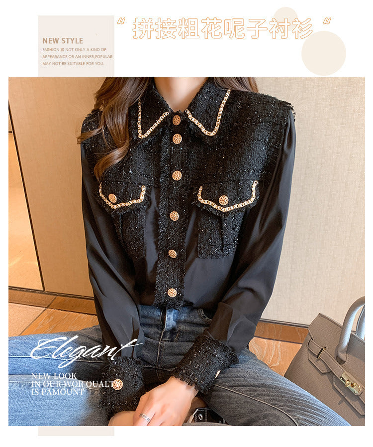 2024 autumn new design sense niche foreign style long sleeve heavy silk shirt women's small fragrant top