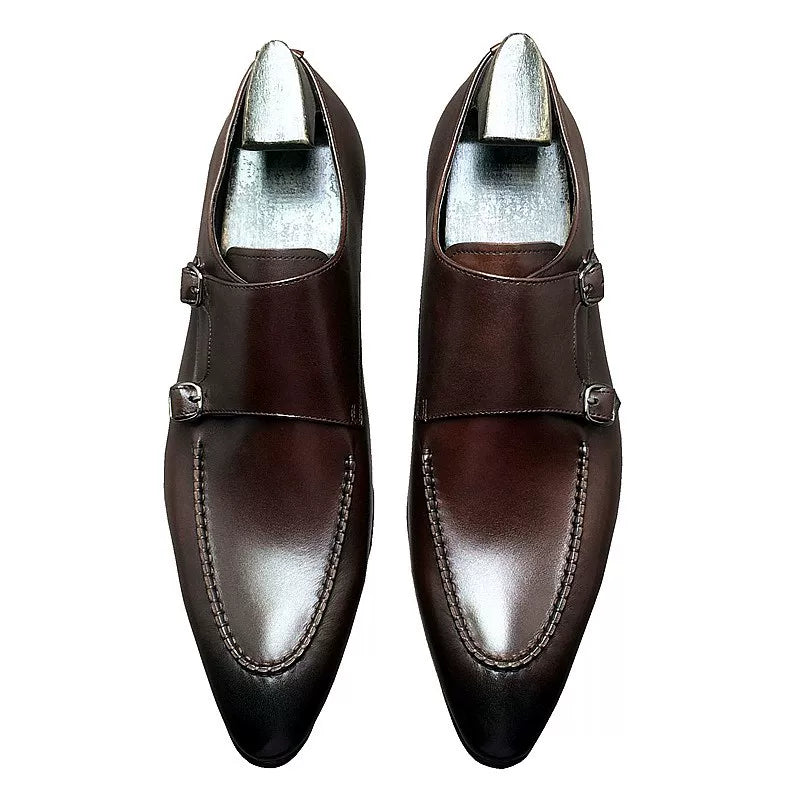 Men's Genuine Leather Wedding Shoes, Pointed Toe, Slip-On