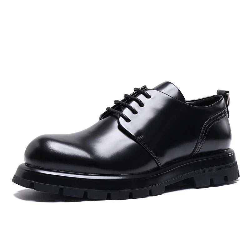 Men's Black Derby Shoes, Height Increasing, Thick Sole