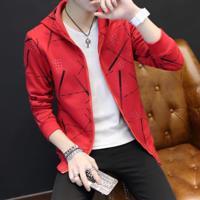 Cardigan sweater men's slim-fitting hooded zipper-packed teen casual top autumn new coat trend