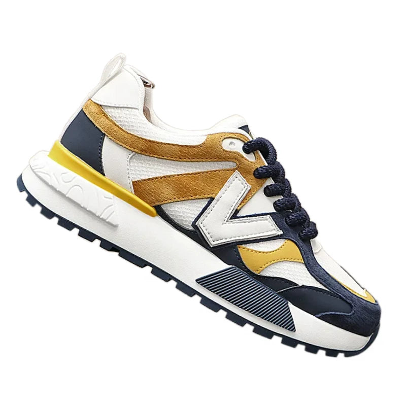 Men's 2026 New Height-Increasing Lace-Up Korean Style Color-Block Retro Sneakers