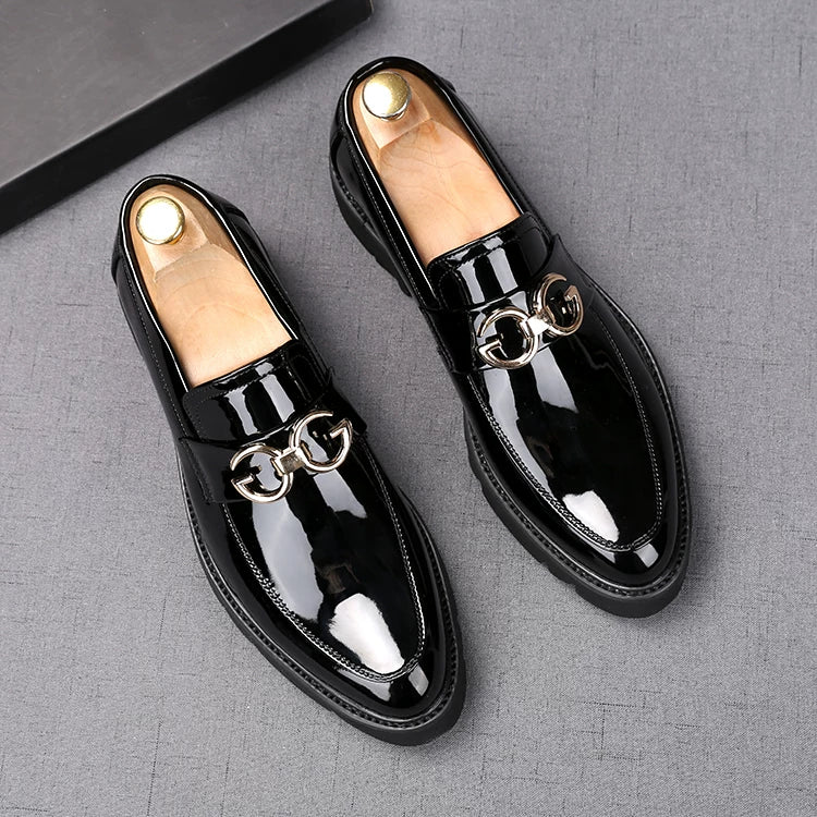 Men's Patent Leather Loafers, Height Increasing, Thick Sole