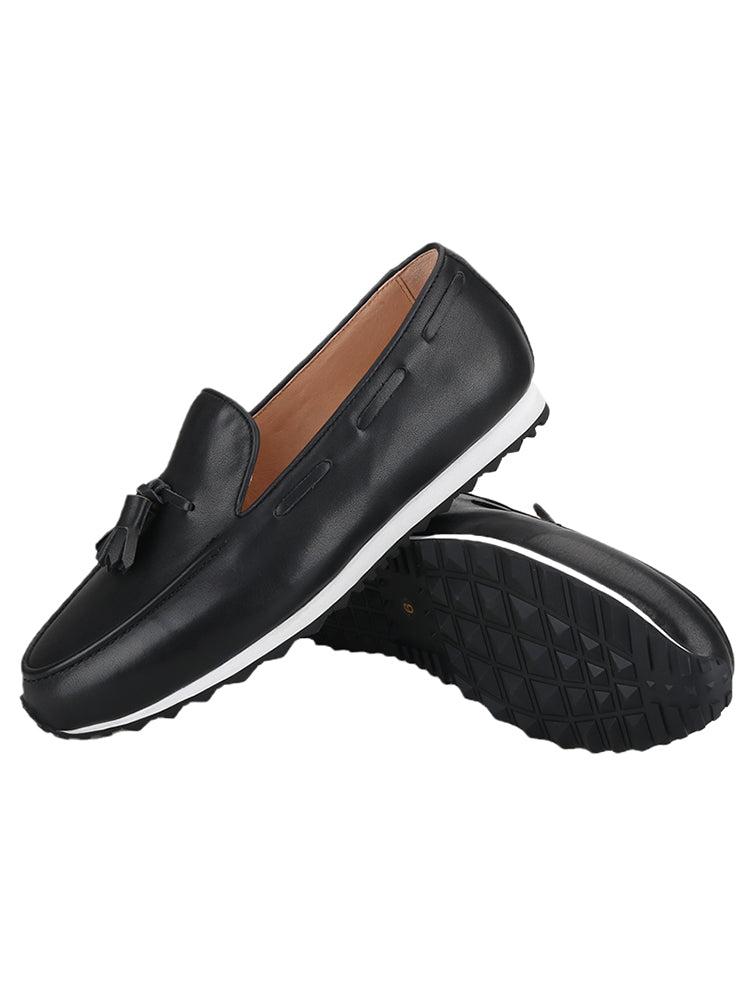 European and American style black nappa leather men's dad shoes black and white foam thick sole fashion tassel sneakers for men