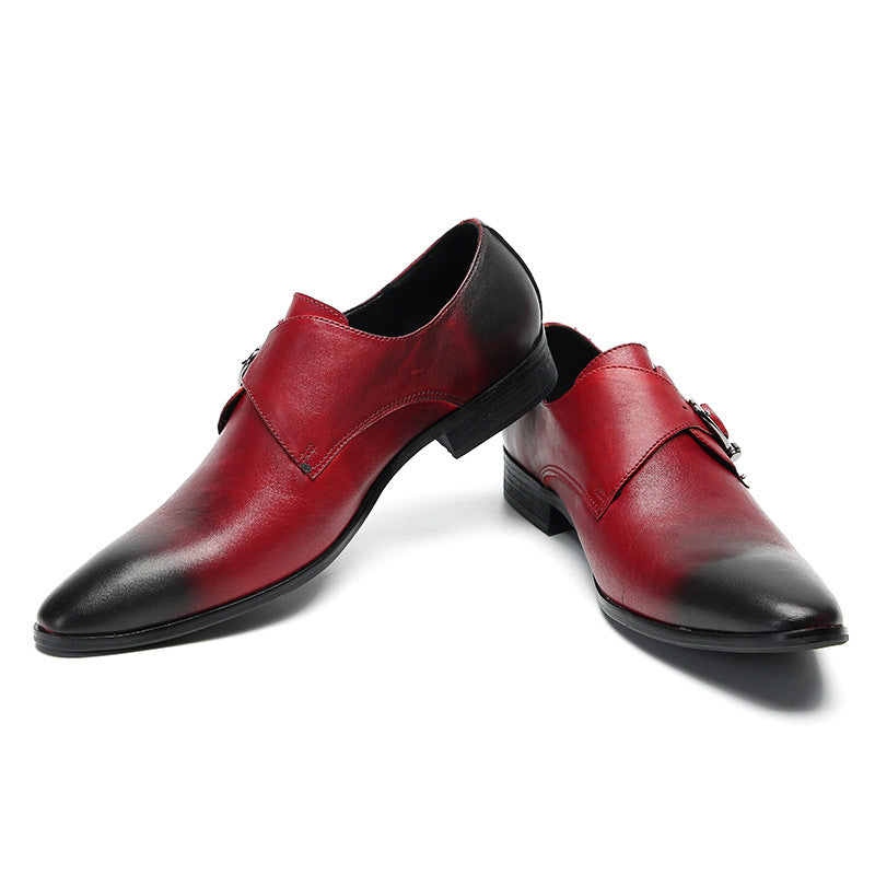British pointed leather shoes for men, Korean version of business formal wear, red bright leather wedding shoes, trendy heightening casual men's shoes