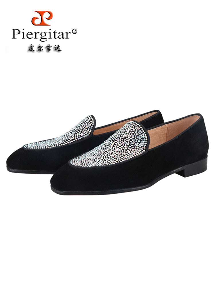 Italian design men's suede loafers Austrian diamond colorful rhinestone low-top shoes men's footwear trendy red sole shoes