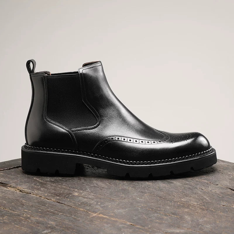 Men's Genuine Leather Chelsea Boots, Thick Sole, British Style