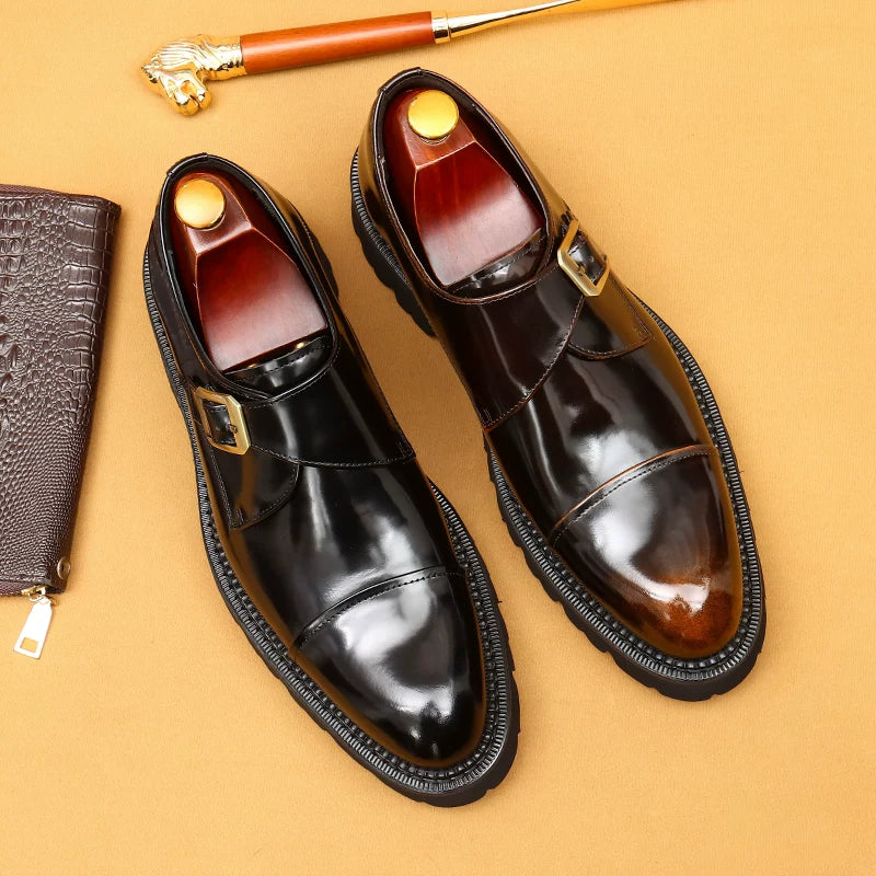 Men's Genuine Leather Leather Shoes, Height Increasing, Thick Sole