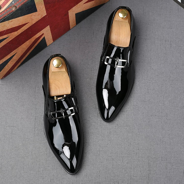Men's Patent Leather Loafers, Height Increasing, Pointed Toe