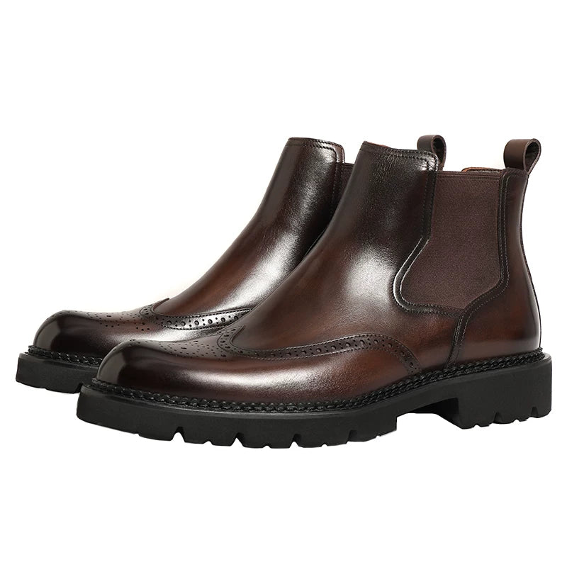 Men's Genuine Leather Chelsea Boots, Thick Sole, British Style
