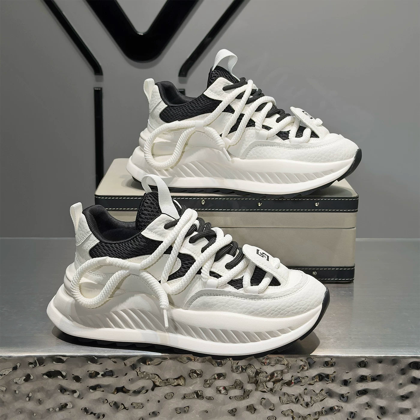 Men's Hidden-Wedge Platform Breathable Mesh Color-Block Chunky Dad Sneakers 2026