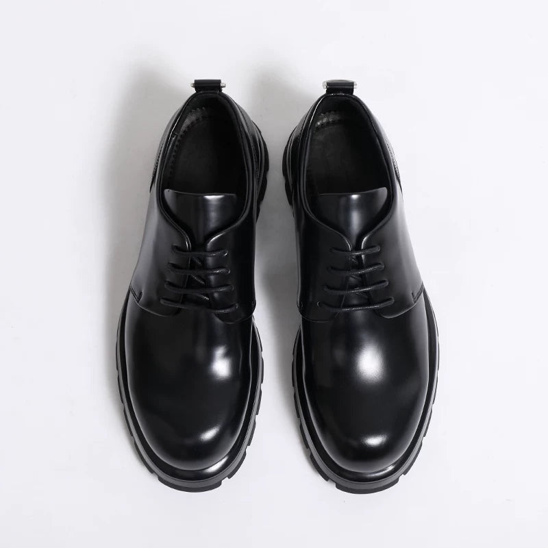 Men's Black Derby Shoes, Height Increasing, Thick Sole