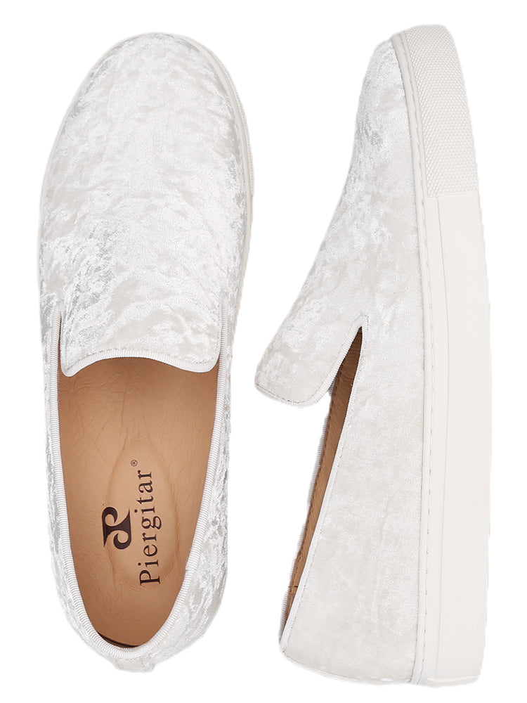 White thick-soled loafers with diamond pattern velvet surface small white slip-on slip-on slip-on casual sneakers for men