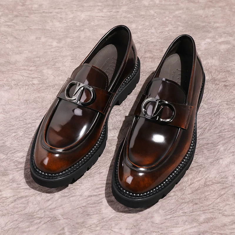 Men's Genuine Leather Loafers, Thick Sole, Slip-On