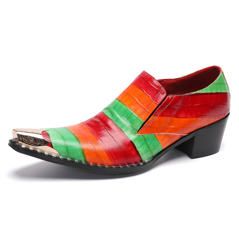Men's slip-on leather shoes British style slip-on casual shoes Korean version with height-enhancing loafers red foreign trade shoes
