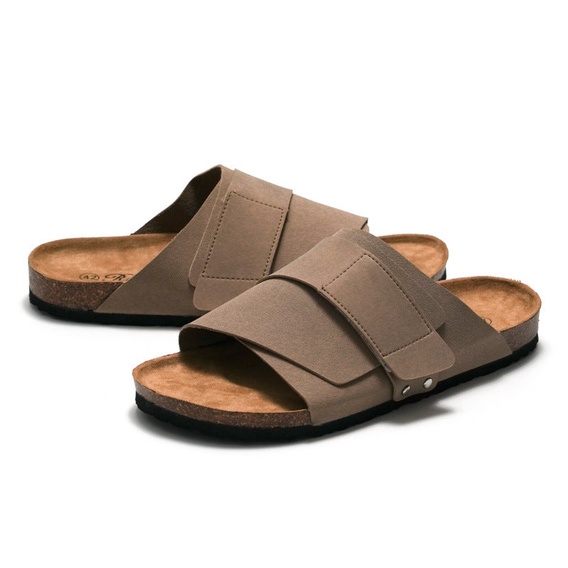 Ruizu Autumn and Winter New Cork Slippers Male Couple Women Cool Slippers Student Beach Shoes Outer Leather Cross border Shuisong