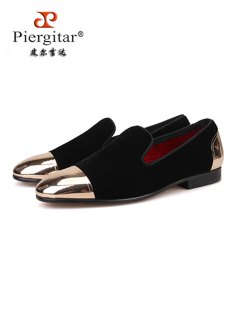 New front and back gold toe buckle men's handmade velvet loafers European and American big-name trendy banquet low-top shoes