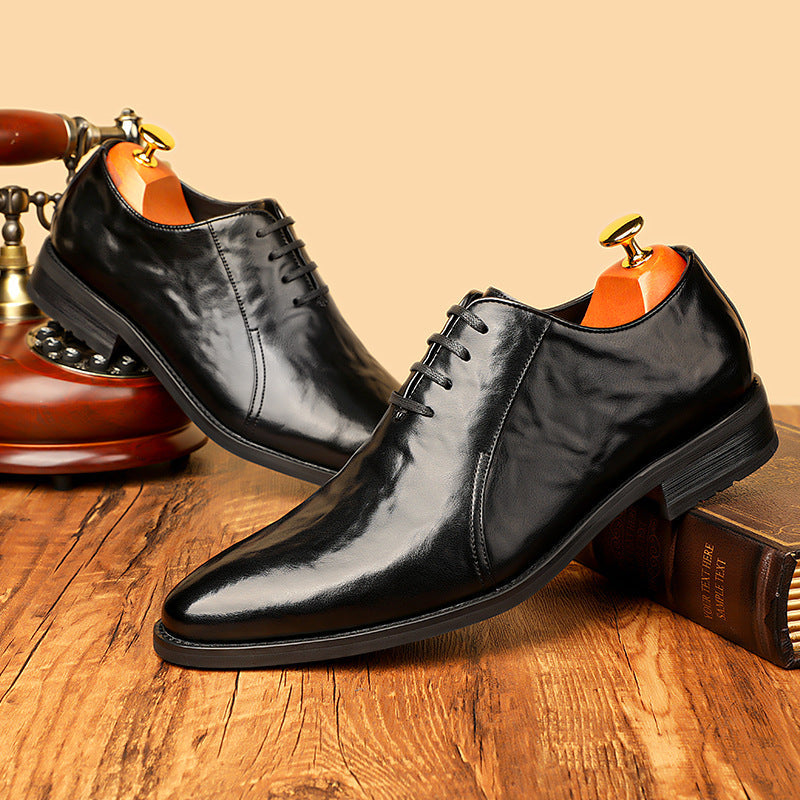 2026 new men's leather dress shoes - lace-up business casual leather shoes - pointed toe british