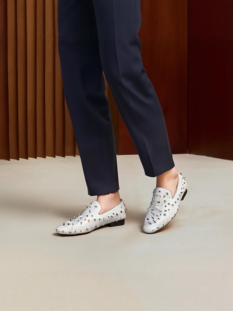 New gold and silver hot diamond tip rivets trendy set of feet men's loafers European and American big-name nightclub party trendy low-top shoes