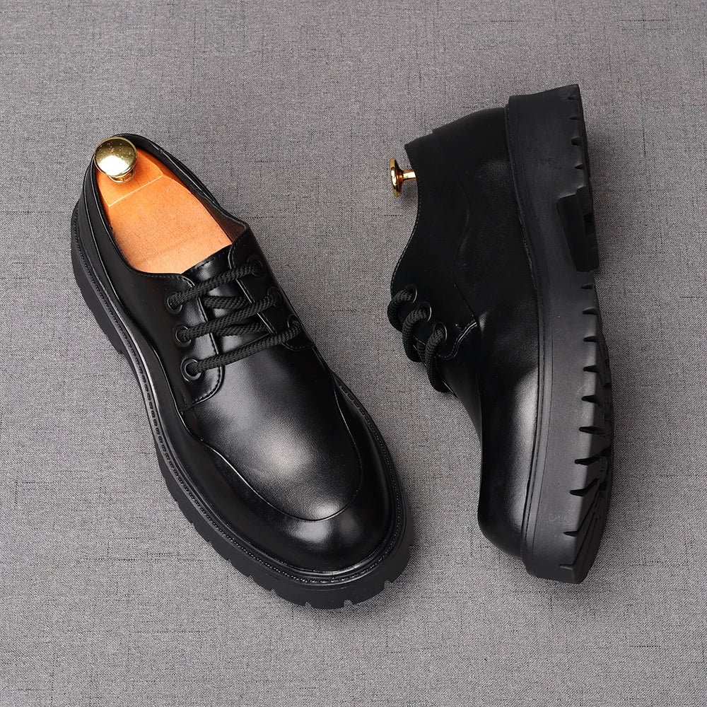 Men's Patent Leather Derby Shoes, Height Increasing, Thick Sole