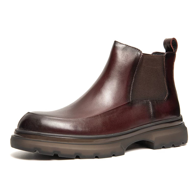 Men's Genuine Leather Chelsea Boots, Thick Sole, British Style