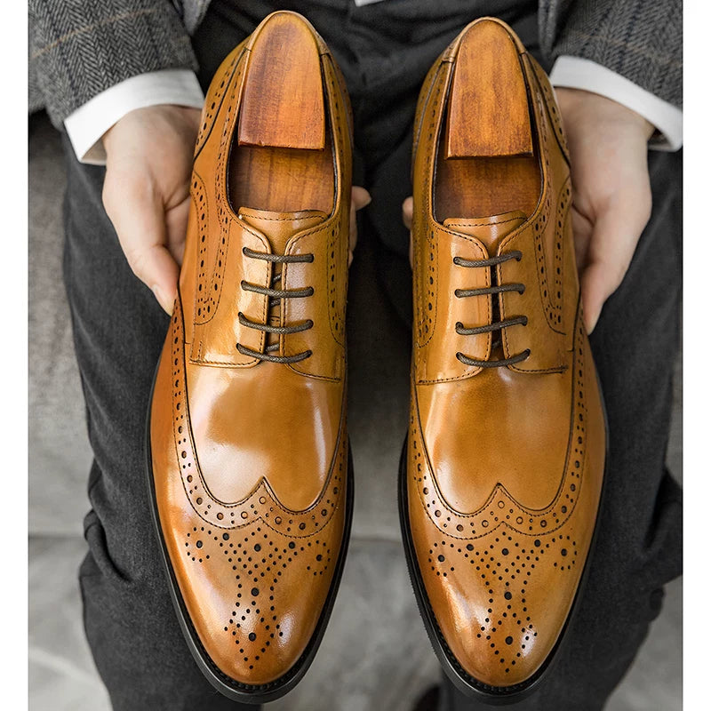 Men's Brown Genuine Leather Leather Shoes, Handmade, Pointed Toe