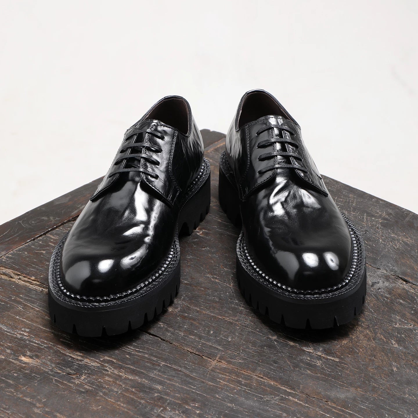 Men's Black Genuine Leather Derby Shoes, Height Increasing, Thick Sole