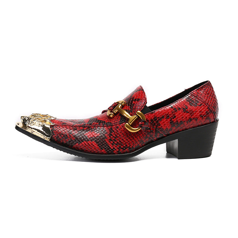 Pointed toe sleeve foot inner heel men's shoes, shiny leather trendy shoes, business casual leather shoes, British Korean trendy red shoes