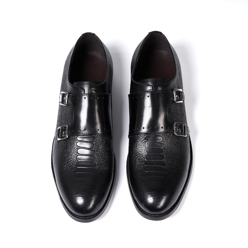 Cross-Border Double Buckle Monk Shoes Men's Goodyear Men's Suit Shoes Men's Slip-on Pointed Handmade Leather Shoes Men